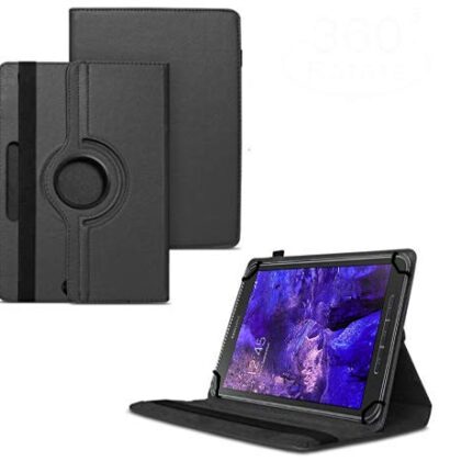 TGK 360 Degree Rotating Universal 3 Camera Hole Leather Stand Case Cover for Samsung Galaxy Tab Active SM-T365 8 inch-Black