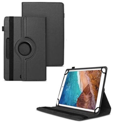 TGK 360 Degree Rotating Universal 3 Camera Hole Leather Stand Case Cover for Xiaomi Mi Pad 4 Plus (10.1 inch)- Black
