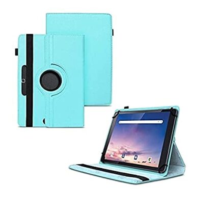 TGK 360 Degree Rotating Universal 3 Camera Hole Leather Stand Case Cover for iBall Slide Majestic 01 Tablet (10.1 inch) – Sky Blue