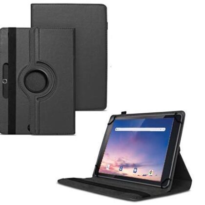 TGK 360 Degree Rotating Universal 3 Camera Hole Leather Stand Case Cover for iBall Slide Majestic 01 Tablet (10.1 inch) – Black
