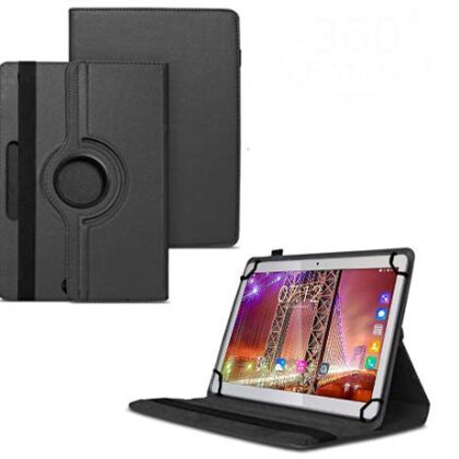 TGK 360 Degree Rotating Universal 3 Camera Hole Leather Stand Case Cover for Fusion5 9.6 4G Tablet (9.6 inch) Black