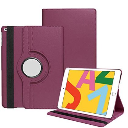 TGK 360 Degree Rotating Leather Auto Sleep Wake Function Smart Case Cover for iPad 10.2 Inch 2019 7th Generation (A2197 / A2198 / A2200) Purple