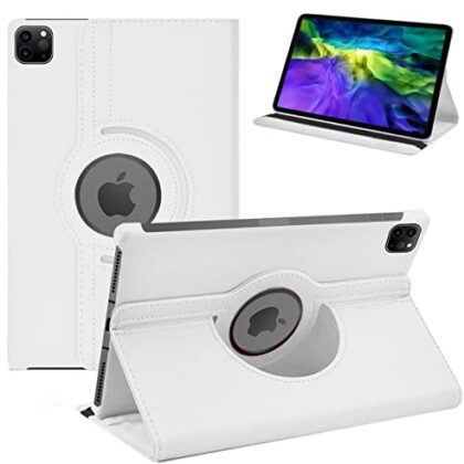 TGK 360 Degree Rotating Leather Smart Rotary Swivel Stand Case Cover for iPad Pro 11 inch Cover 2021/2020/2018 Release (White)