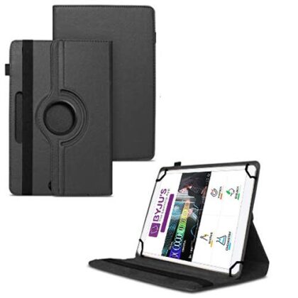 TGK 360 Degree Rotating Universal 3 Camera Hole Leather Stand Case Cover for Byju Learning Tab 10 inch Tablet – Black