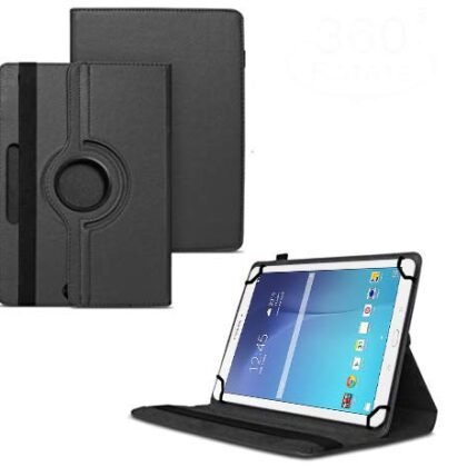 TGK 360 Degree Rotating Universal 3 Camera Hole Leather Stand Case Cover for Samsung Galaxy Tab E (9.6 inch) SM- T560, T561, T565, T567V – Black