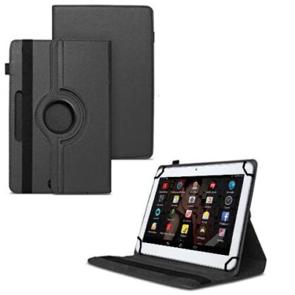 TGK 360 Degree Rotating Universal 3 Camera Hole Leather Stand Case Cover for IBALL Slide 3G 1026-Q18 (10.1 inch) Tablet – Black