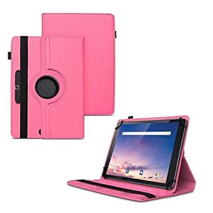 TGK 360 Degree Rotating Universal 3 Camera Hole Leather Stand Case Cover for iBall Slide Majestic 01 Tablet (10.1 inch) – Hot Pink