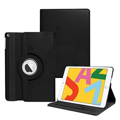 TGK 360 Degree Rotating Leather Auto Sleep Wake Function Smart Case Cover for iPad 10.2 Inch 2019 7th Generation (A2197 / A2198 / A2200) Black