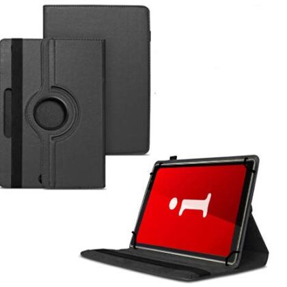 TGK 360 Degree Rotating Universal 3 Camera Hole Leather Stand Case Cover for iBall iTAB MovieZ Pro 10.1 inch Tablet – Black