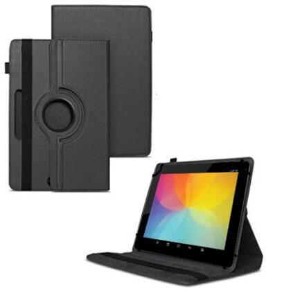 TGK 360 Degree Rotating Universal 3 Camera Hole Leather Stand Case Cover for Lenovo Tab 3 10 Business 10.1″ Tablet – Black