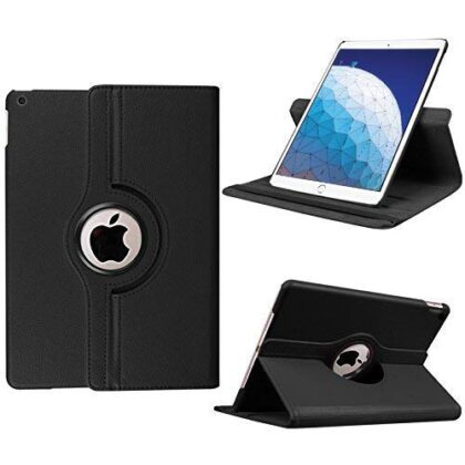 TGK 360 Degree Rotating Auto Sleep Wake Function Leather Smart Case For iPad Air 3 10.5 Cover, Air 3rd Generation Model – A2152 A2123 A2153 A2154 – Black