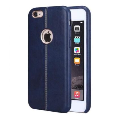 TGK Premium Luxury Leather Lexza Series Double Stitch Shell with Metallic Logo Display Vorson Back Cover Case for Apple iPhone 8 (Blue)