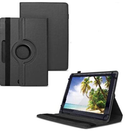 TGK 360 Degree Rotating Universal 3 Camera Hole Leather Stand Case Cover for iBall Slide Elan 3×32 Tablet (10.1 inch) – Black