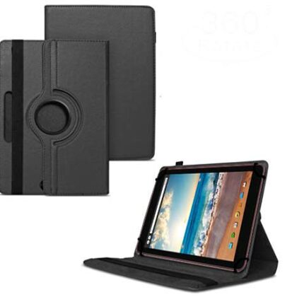 TGK 360 Degree Rotating Universal 3 Camera Hole Leather Stand Case Cover for Dell Venue 8 Tablet (8 inch)-Black
