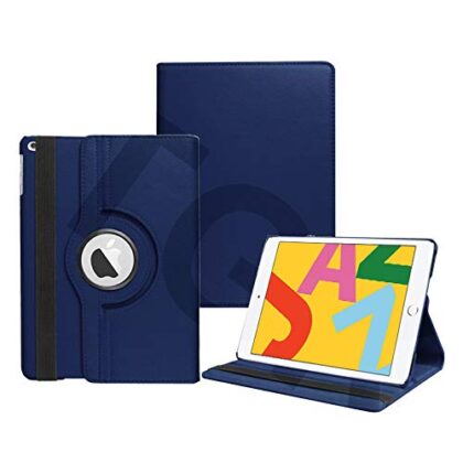 TGK 360 Degree Rotating Leather Auto Sleep Wake Function Smart Case Cover for iPad 10.2 Inch 2019 7th Generation (A2197 / A2198 / A2200) Dark Blue