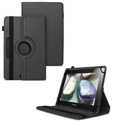 TGK 360 Degree Rotating Universal 3 Camera Hole Leather Stand Case Cover for Lenovo IdeaTab S6000H 10 inch – Black