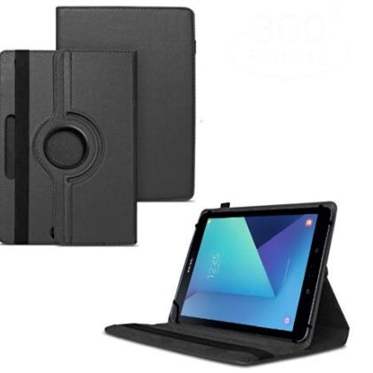 TGK 360 Degree Rotating Universal 3 Camera Hole Leather Stand Case Cover for Samsung Galaxy Tab S3 9.7 inch SM- T820, T825, T827 – Black