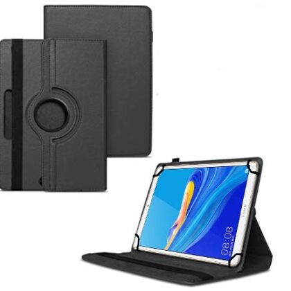 TGK 360 Degree Rotating Universal 3 Camera Hole Leather Stand Case Cover for Huawei Mediapad M6 8.4 – Black