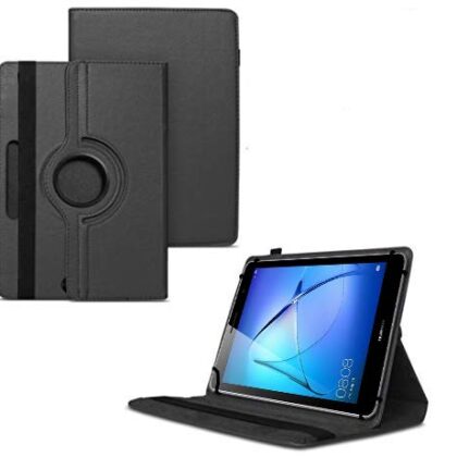 TGK 360 Degree Rotating Universal 3 Camera Hole Leather Stand Case Cover for Huawei MediaPad T3 8 inch Tablet-Black