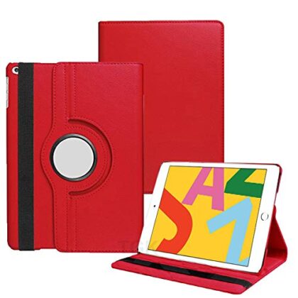 TGK 360 Degree Rotating Leather Auto Sleep Wake Function Smart Case Cover for iPad 10.2 Inch 2019 7th Generation (A2197 / A2198 / A2200) Red