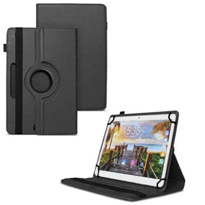 TGK 360 Degree Rotating Universal 3 Camera Hole Leather Stand Case Cover for Fusion5 105D 9.6 inch Tablet – Black