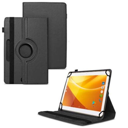 TGK 360 Degree Rotating Universal 3 Camera Hole Leather Stand Case Cover for Swipe Slate Pro 10 inch Tablet – Black