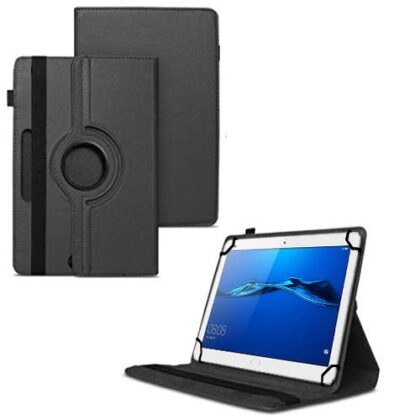 TGK 360 Degree Rotating Universal 3 Camera Hole Leather Stand Case Cover for Huawei MediaPad M3 Lite 10″ Tablet – Black
