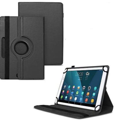 TGK 360 Degree Rotating Universal 3 Camera Hole Leather Stand Case Cover for Huawei MediaPad 10 T1 Tablet 10.1 inch – Black