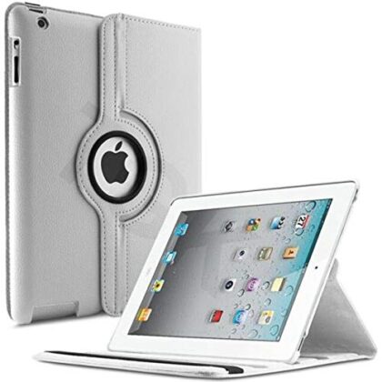 TGK 360 Degree Rotating Stand Magnetic Smart Auto Sleep-Wake Function Case Cover For Old iPad 2 / iPad 3 / iPad 4 Model A1458, A1459, A1460, A1416, A1430, A1403, A1395, A1396, A1397 (White)