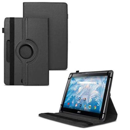 TGK 360 Degree Rotating Universal 3 Camera Hole Leather Stand Case Cover for Acer Iconia One 10 B3-A40 Tablet (10.1) – Black