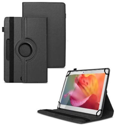 TGK 360 Degree Rotating Universal 3 Camera Hole Leather Stand Case Cover for Swipe Slate Plus 32 GB 10.1 inch Tablet – Black