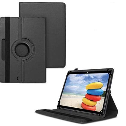 TGK 360 Degree Rotating Universal 3 Camera Hole Leather Stand Case Cover for iBall Perfect 10 Tablet PC (10.1 inch) – Black