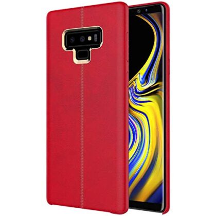 TGK Premium Luxury Leather Lexza Series Double Stitch Shell with Metallic Logo Display Vorson Back Cover Case for Samsung Galaxy Note 9 (Red)