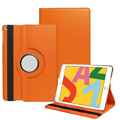 TGK 360 Degree Rotating Leather Auto Sleep Wake Function Smart Case Cover for iPad 10.2 Inch 2019 7th Generation (A2197 / A2198 / A2200) Orange