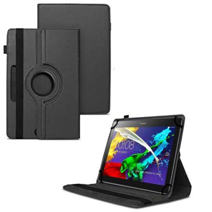 TGK 360 Degree Rotating Universal 3 Camera Hole Leather Stand Case Cover for Lenovo Tab 2 A10-70 10.1″ Tablet – Black