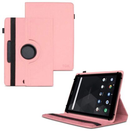 TGK 360 Degree Rotating Universal 3 Camera Hole Leather Stand Case Cover for iBall iTAB BizniZ 10.1 Inch Tablet – Light Pink