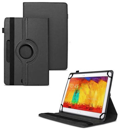 TGK 360 Degree Rotating Universal 3 Camera Hole Leather Stand Case Cover for Samsung Galaxy Note 10.1 Edtion 2014 Sm-P6000 Sm-P6010 Sm-P6050 Sm-P600 Sm-P601 Sm-P605-Black