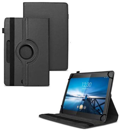 TGK 360 Degree Rotating Universal 3 Camera Hole Leather Stand Case Cover for Lenovo Tab M10 X605l Tablet (10.1 inch) – Black
