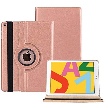 TGK 360 Degree Rotating Leather Auto Sleep Wake Function Smart Case Cover for iPad 10.2 Inch 2019 7th Generation (A2197 / A2198 / A2200) (Rose Gold)