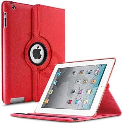 TGK 360 Degree Rotating Stand Magnetic Smart Auto Sleep-Wake Function Case Cover For Old iPad 2 / iPad 3 / iPad 4 Model A1458, A1459, A1460, A1416, A1430, A1403, A1395, A1396, A1397 (Red)