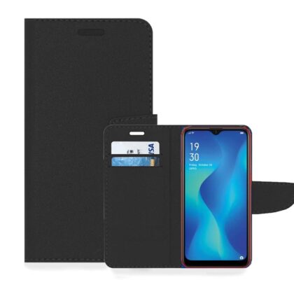 TGK Leather Flip Wallet Case Cover for OPPO A1K (Black)