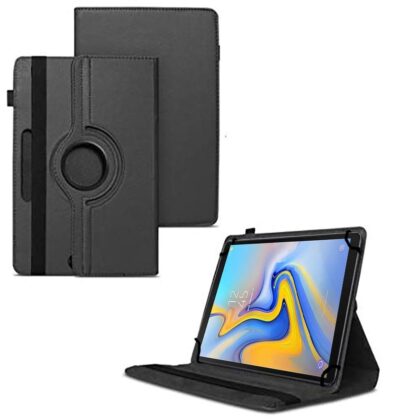 TGK 360 Degree Rotating Universal 3 Camera Hole Leather Stand Case Cover for Samsung Galaxy Tab A 10.5 inch SM-T590 – Black