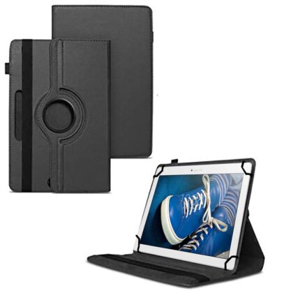 TGK 360 Degree Rotating Universal 3 Camera Hole Leather Stand Case Cover for Lenovo Tab 2 A10-30 10.1″ Tablet – Black