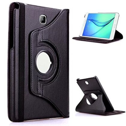 TGK 360 Degree Rotating Leather Smart Rotary Swivel Stand Case Cover for Samsung Galaxy Tab A 8.0 2015 Release (SM-T350/T351/T355/P350/P355)- Black