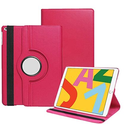 TGK 360 Degree Rotating Leather Auto Sleep Wake Function Smart Case Cover for iPad 10.2 Inch 2019 7th Generation (A2197 / A2198 / A2200) Hot Pink