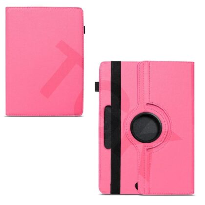 TGK 360 Degree Rotating Universal 3 Camera Hole Leather Stand Case Cover for iBall Premio Tablet 8 inch-Hot Pink