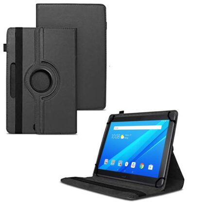 TGK 360 Degree Rotating Universal 3 Camera Hole Leather Stand Case Cover for Lenovo Tab 2 A10-70F (10.1 inch) – Black