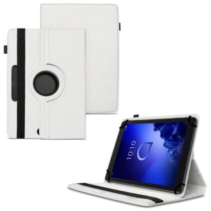 TGK 360 Degree Rotating Universal 3 Camera Hole Leather Stand Case Cover for Alcatel 3T 10 Tablet 10 inch – White
