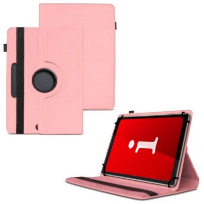 TGK 360 Degree Rotating Universal 3 Camera Hole Leather Stand Case Cover for iBall iTAB MovieZ Pro 10.1 inch Tablet – Light Pink