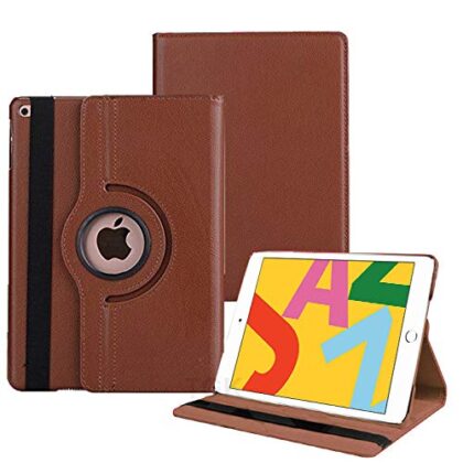 TGK 360 Degree Rotating Leather Auto Sleep Wake Function Smart Case Cover for iPad 10.2 Inch 2019 7th Generation (A2197 / A2198 / A2200) Brown